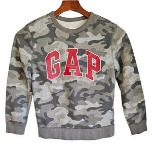 Gap Kids Boys Gray Camouflage Crew Neck Kidcore Sweatshirt with Logo